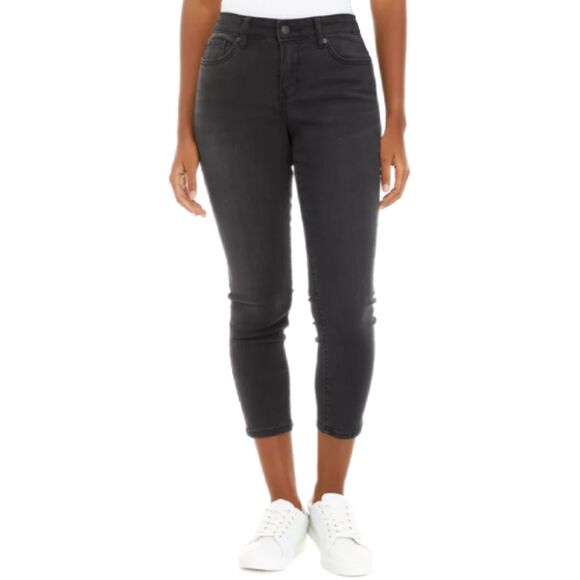 Wonderly NWT Black Smoke Mid-Rise Skinny Crop Stretch Denim Jeans, Size 14 - Picture 1 of 9